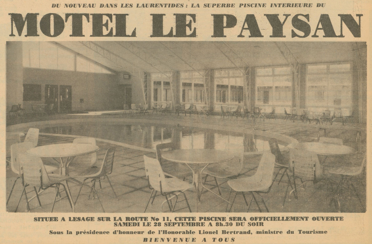 Annonce du motel Le Paysan parue dans le journal L'Écho du Nord en septembre 1963 - Histoire et Archives Laurentides, Fonds L'Écho du Nord, P031,S01,D019