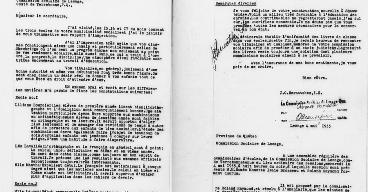 Rapport de l'inspecteur sur les écoles de la Commission scolaire de Lesage en 1955 - Histoire et Archives Laurentides, Collection Commission scolaire de Saint-Jérôme, P044,D12