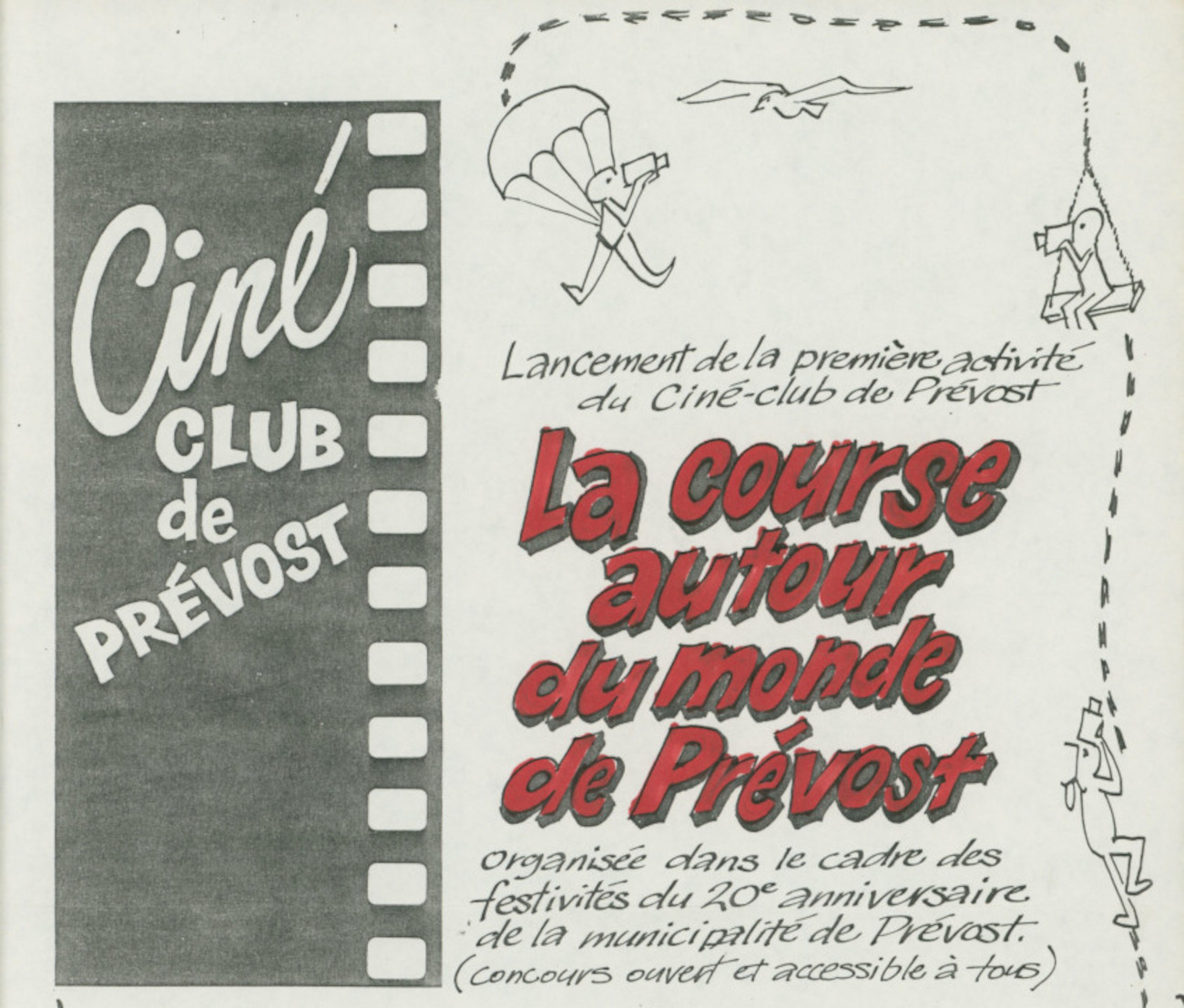 Affiche de "La Course autour du monde de Prévost" organisée par la Ciné-Club de Prévost - Histoire et Archives Laurentides, P142 Fonds Ciné-Club de Prévost, P142,S02,D02